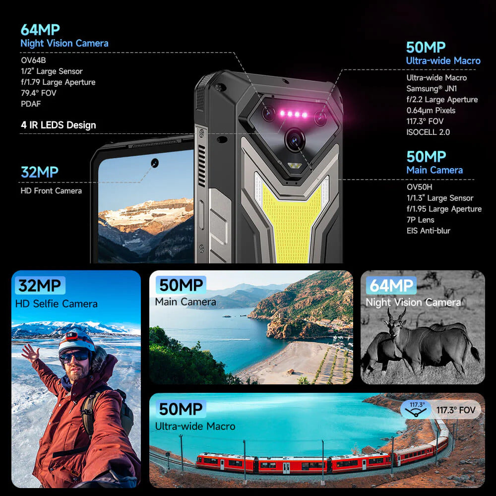 Ulefone Armor 34 PRO Plus 5G Rugged Phone with Projector, 25500mAh Battery 66W Fast Charge, 6.95" FHD+ IP68 Waterproof, 32GB+512GB Android 15, 64MP Camera, NFC, IR Blaster