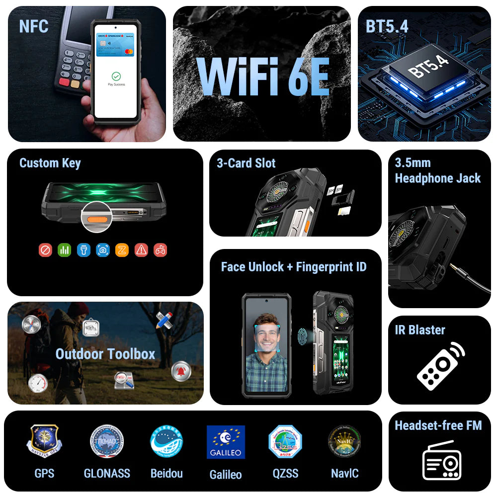 Ulefone Armor 33 4G Rugged Phone with 1100LM Camping Light, 25500mAh Battery 66W Fast Charge, 6.95" FHD+ IP68 Waterproof, 12GB+512GB Android 15, 50MP Camera, NFC